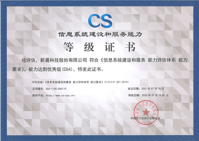 能力再獲認可！新晨科技榮獲CS4級認證，引領互聯網信息技術服務新高度